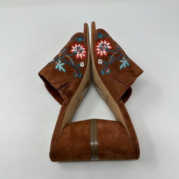 Chicos Slide Sandals Size 9 Brown Suede Floral Embroidered Wanda Heels - Picture 9 of 12